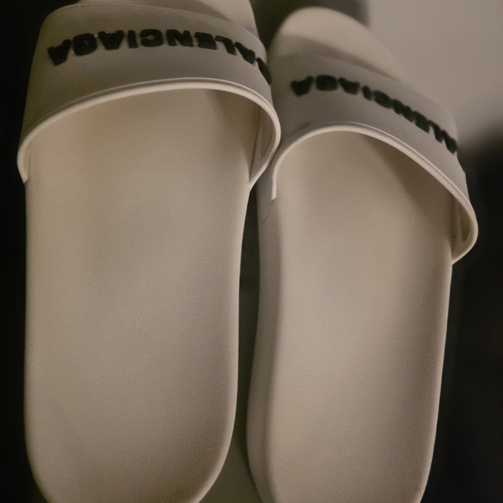 Balenciaga White Logo Slide Sandals - Picture 2 of 6